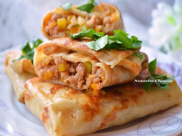 Блинчики с мясом и тыквой