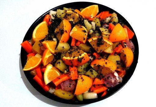 Курица с овощами, мёдом и апельсинами