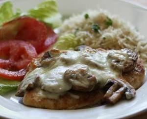 Свиные отбивные с грибами и сыром 