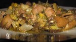 Куриные сердечки с грибами и баклажанами 
